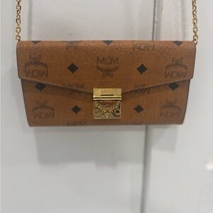 MCM Tan Leather Clutch with Gold Accents